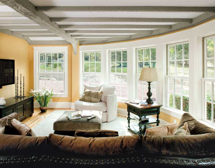 living room with Marvin windows