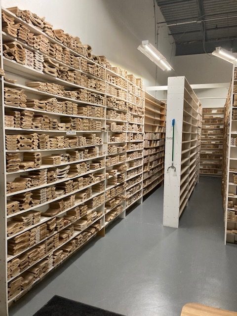 shelves of architectural millwork trim samples