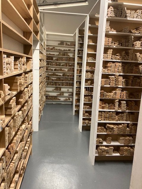 shelves of architectural millwork trim samples